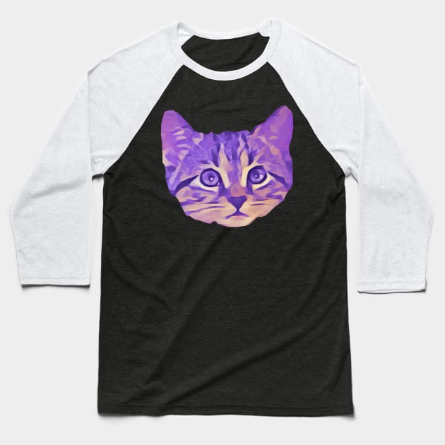 Kitty Face Purple Baseball T-Shirt by wildjellybeans